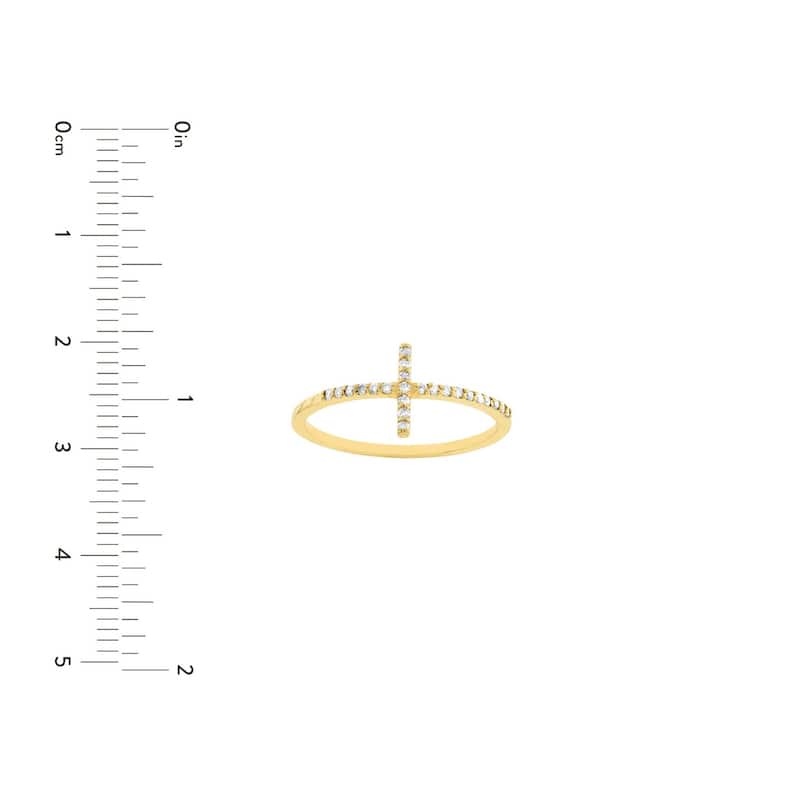 Curata 14k Yellow Gold 0.16 Dwt Sideways Genuine Diamond Sideways Cross Ring