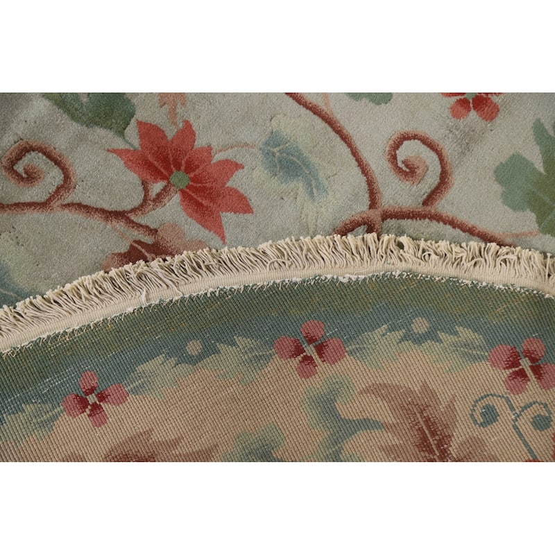 Hand Knotted Oriental 100% Wool Carpet Traditional Floral Green Art Deco Area Rug - 9' 8'' X 7' 11''