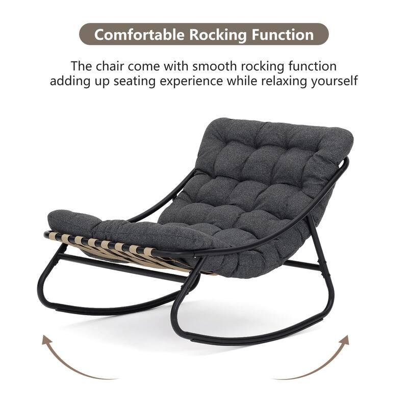 Outdoor Metal Frame Rocking Chair with Water-Resistant Cushions