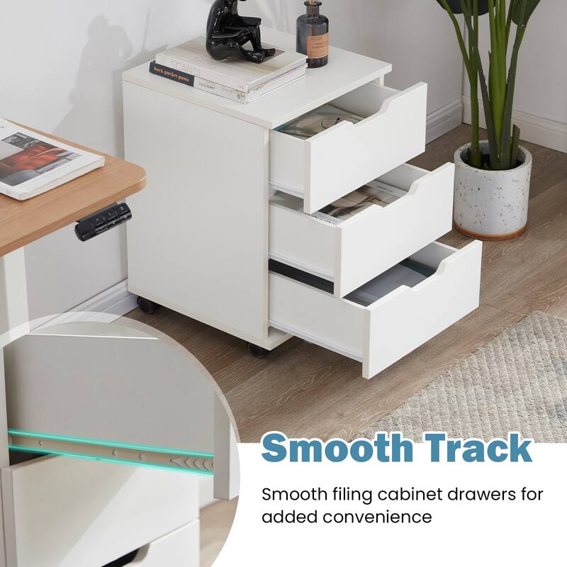 3-Drawer Vertical Filing Cabinet Rolling Wood Mobile File Cabinets Under Desk for Home Office with Casters