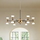preview thumbnail 1 of 7, Modern Contemporary 12-Light Black Gold LED Chandelier Metal Wheel Pendant Lights for Dining Room - 23.5" D x 12.5" H
