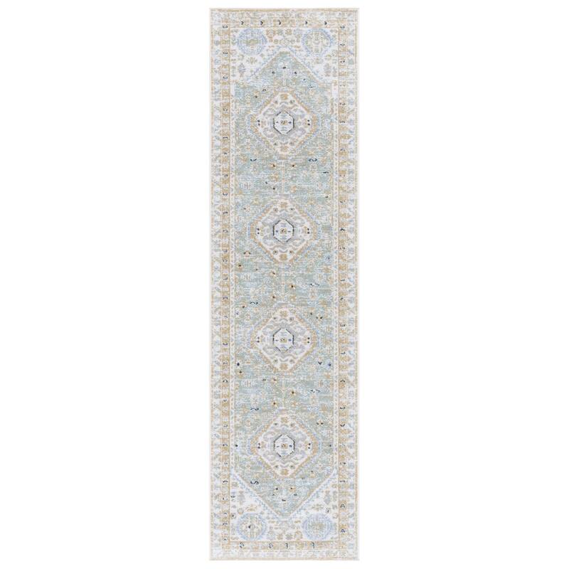 SAFAVIEH Bayside Machine Washable Surmeli Shabby Chic Rug - 2'2" x 8' Runner - Gold/Green