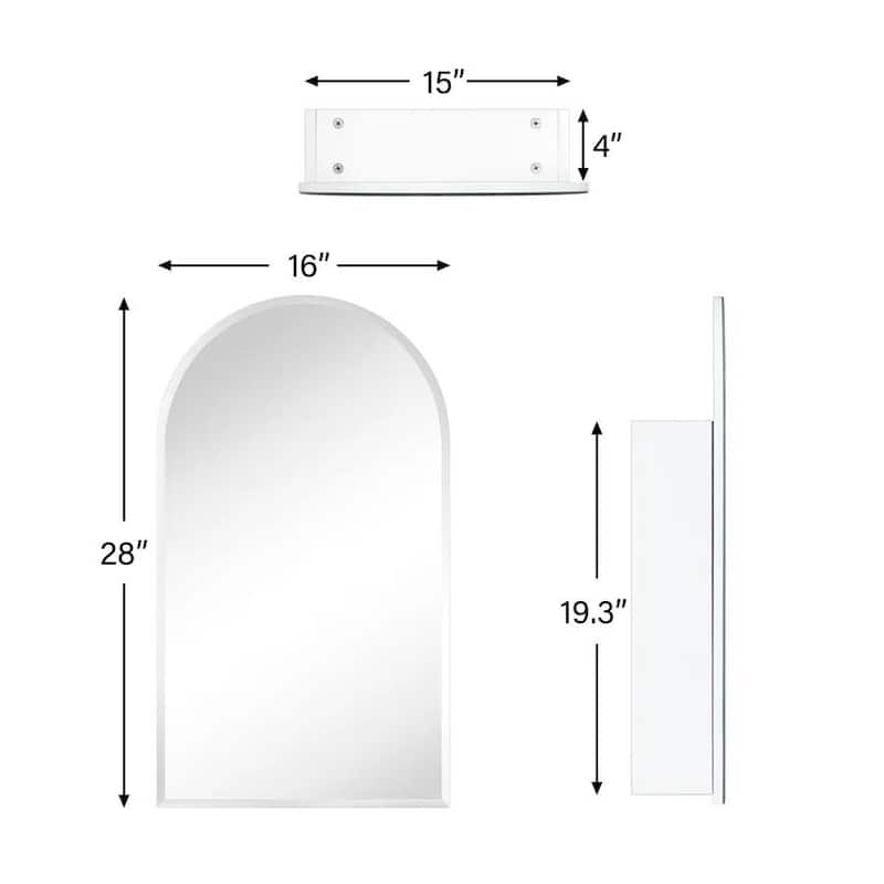 TEHOME Surface and Recessed Mount Frameless Arched Bathroom Medicine Cabinet with Mirror