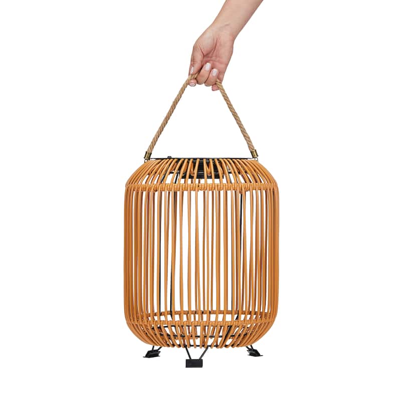 Waterproof Solar Wicker Lantern with Rattan and LED Light 11"x15"