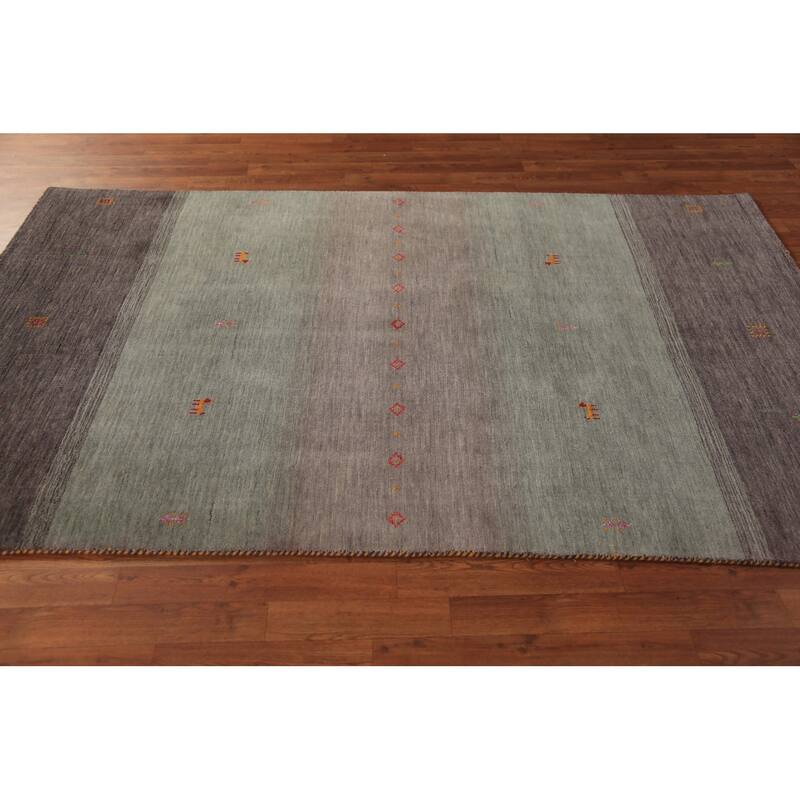 Striped Tribal Gabbeh Oriental Area Rug Handmade Wool Carpet - 4'10" x 7'10"