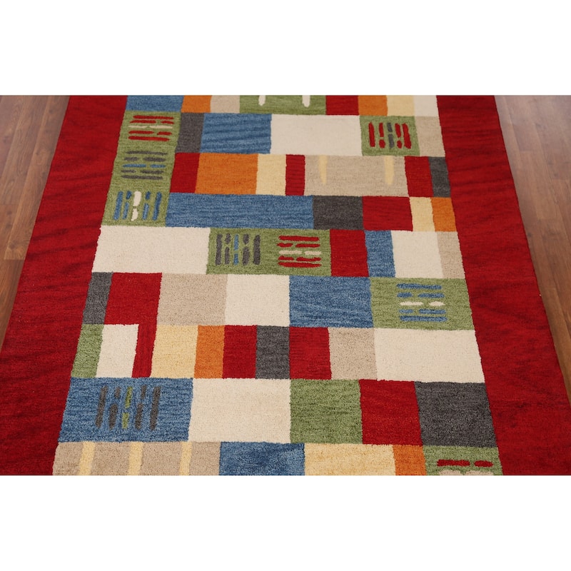 Modern Geometric Gabbeh Indian Area Rug Handmade Wool Carpet - 5'3" x 7'7"