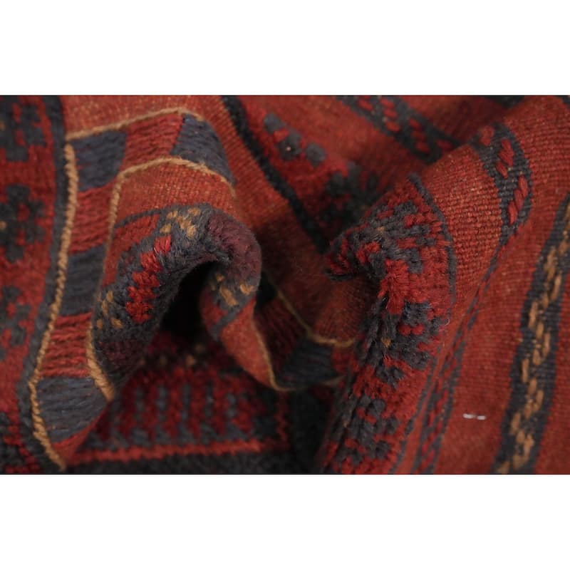 Hand Knotted Oriental 100% Wool Carpet Traditional Tribal Red Balouch Runner Rug - 7' 9'' X 2' 0''