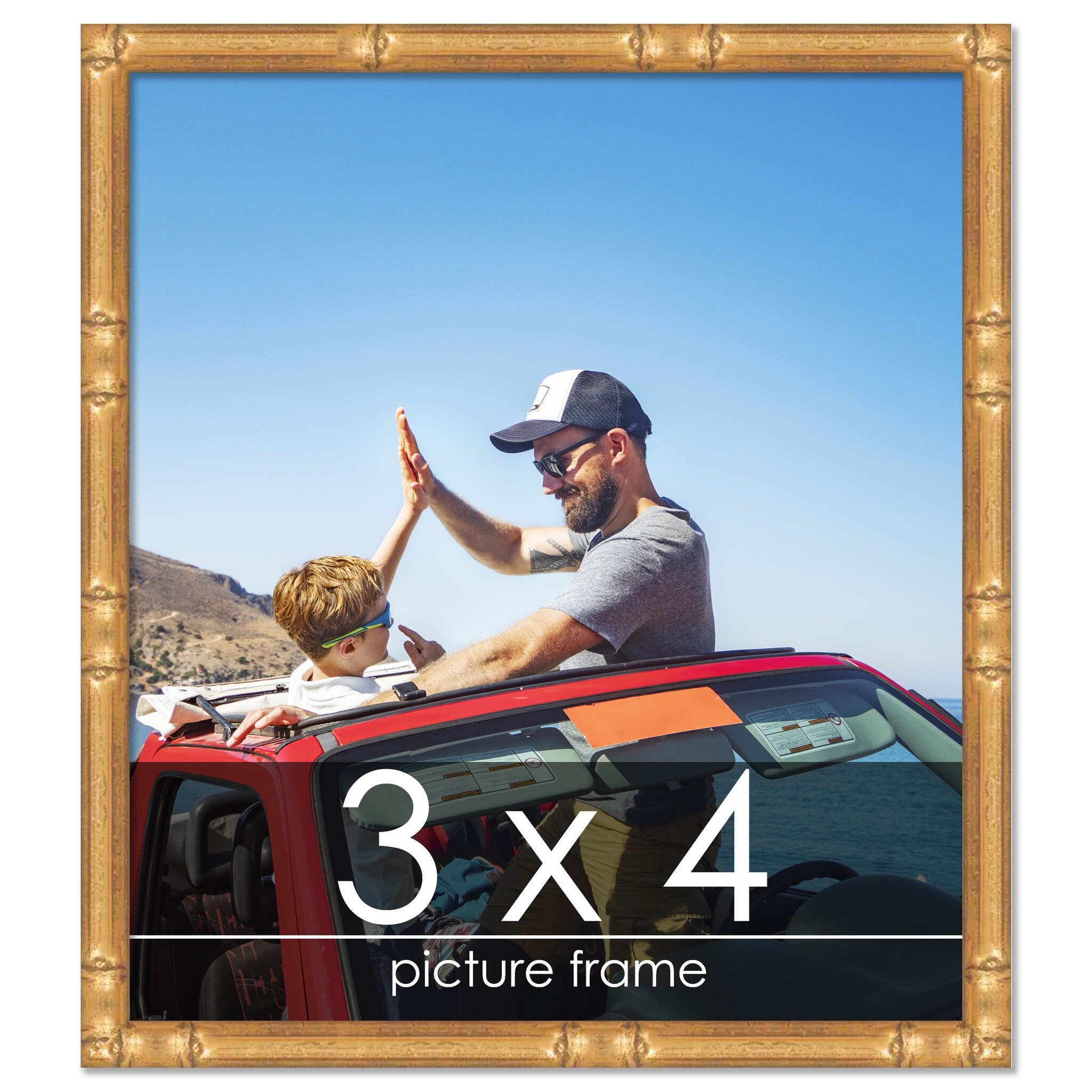 3x4 Frame Gold Bamboo Solid Wood Picture Frame with UV Acrylic