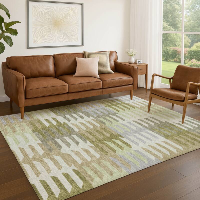 Machine Washable Indoor/ Outdoor Modern Stacks Chantille Rug