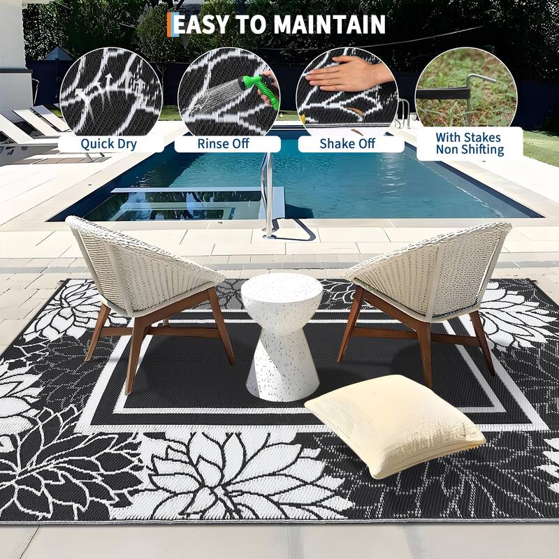 Outdoor Rug Waterproof Plastic Straw Rug, UV Resistant Foldable Lightweight Mat Reversible Patio Rug for Camping