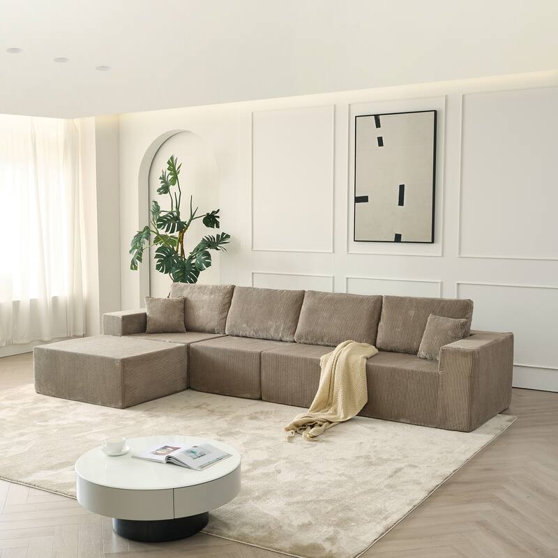 139.3" Modular Sectional Sofa, Boneless Couch, No Assembly, Cloud Couch with Ottoman & 2 Pillows, Grey - Multi-Color