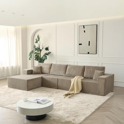 139.3" Modular Sectional Sofa, Boneless Couch, No Assembly, Cloud Couch with Ottoman & 2 Pillows, Grey