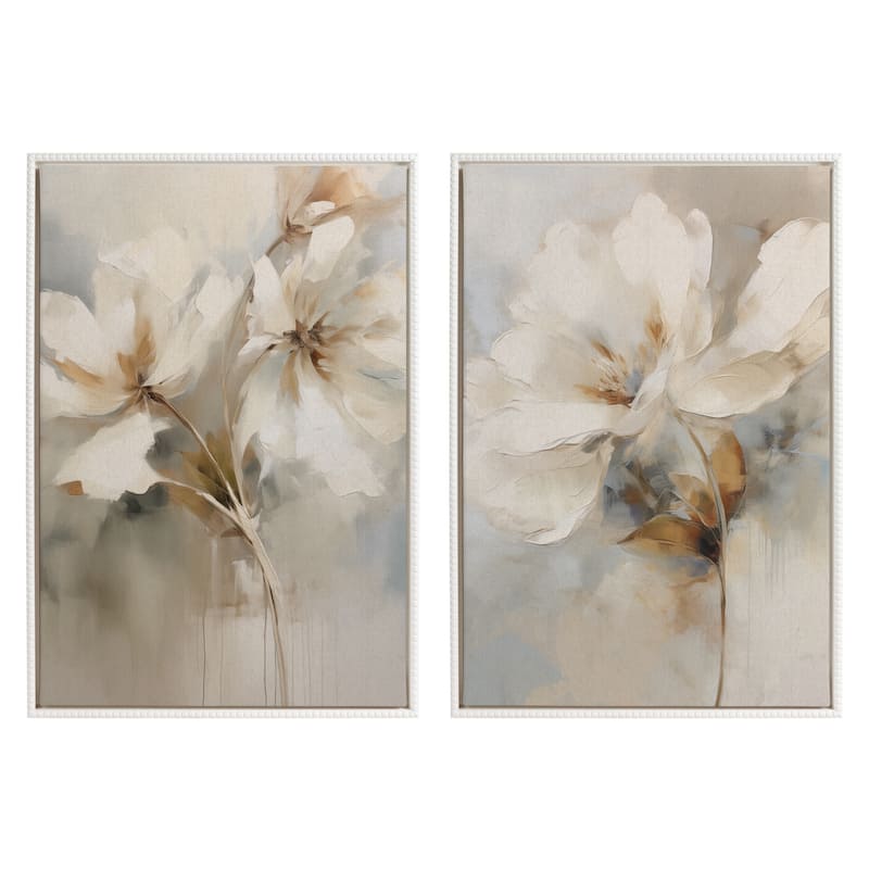 Kate and Laurel Sylvie Beaded Abstract Botanical Canvas - 2 Piece Set 23x33 - White