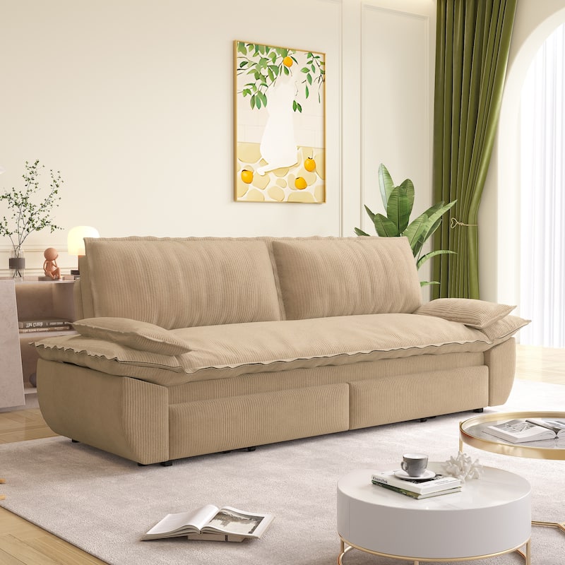73" Queen Convertible Sleeper Sofa - 3-in-1 Pull Out Sofa Bed, Velvet Upholstery, Space-Saving Loveseat for Small Spaces