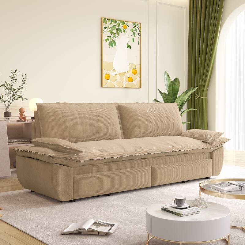 73.2" Convertible Sofa Bed, 3-in-1 Sleeper Sofa with Pull-Out Bed, Modern Corduroy Loveseat Couch with Pillow Top Arms