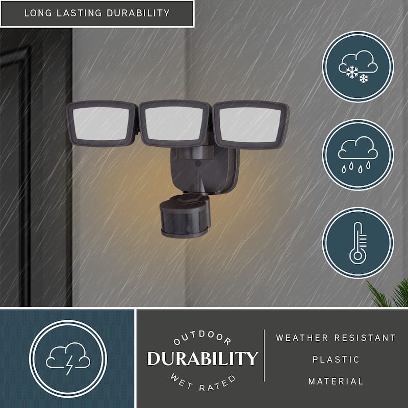 Integrated LED Motion Sensor Dusk to Dawn 3-Head Outdoor Security Flood Light - 240 Degree - 85 Ft.
