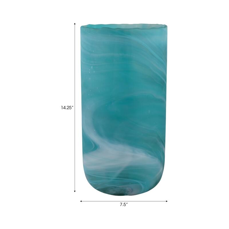 Glass Vase Modern Swirled Flower Pattern Coastal Inspired Tall Accent