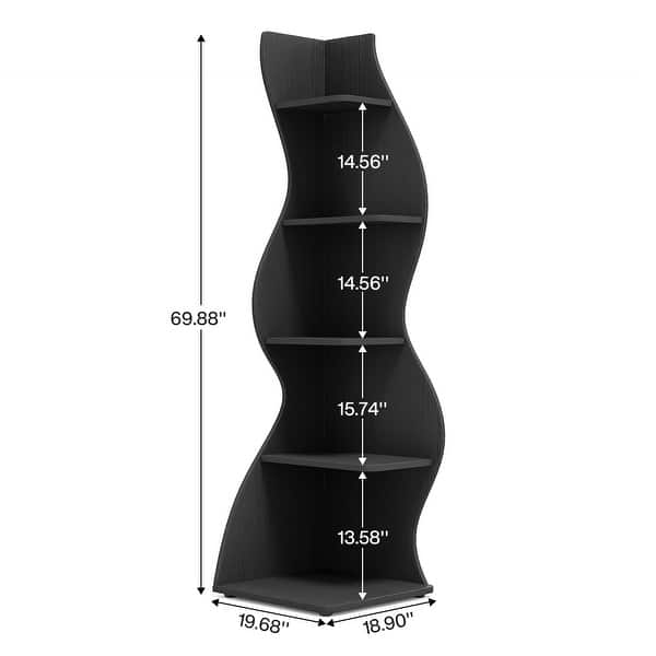 dimension image slide 1 of 8, Corner Shelf Bookcase Bookshelf with Unique Shape for Living Room, Home Office