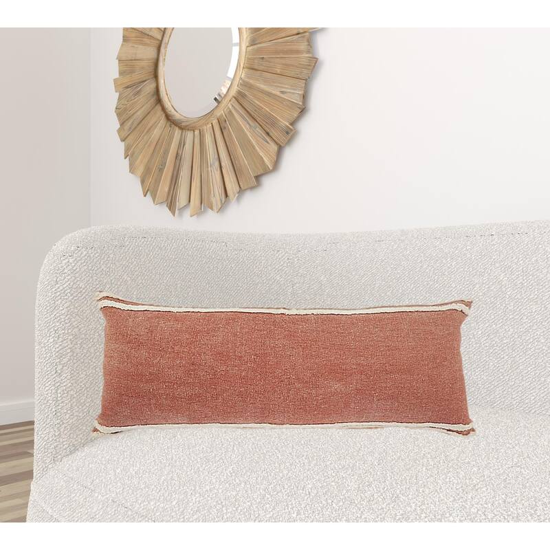 HomeRoots 14" X 36" Orange And Off-White 100% Cotton Striped Zippered Pillow