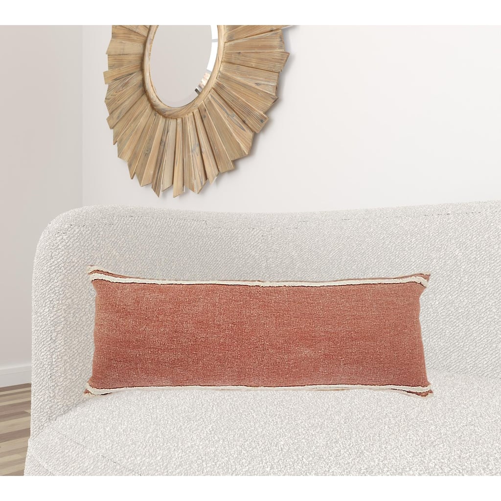 HomeRoots 14" X 36" Orange And Off-White 100% Cotton Striped Zippered Pillow