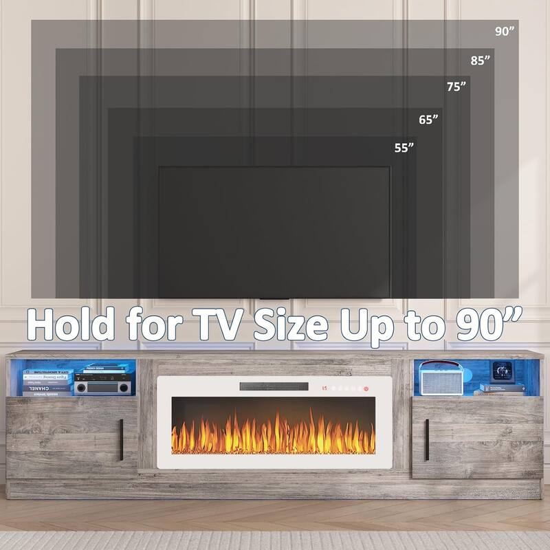 Bossin 80" Fireplace TV Stand with 36" Electric Fireplace, TV Stand for TVs Up to 90", 16 Colors LED Lights/Entertainment Center