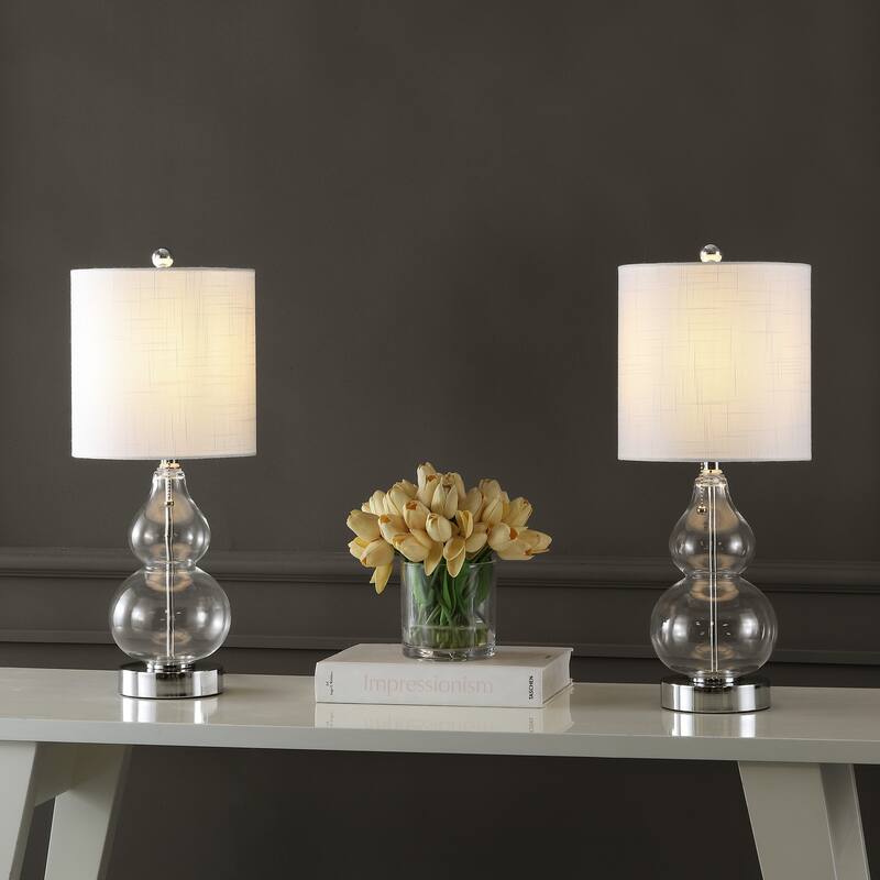 Horizon 22" Classic Vintage Glass LED Table Lamp with USB Charging Port, (Set of 2) by JONATHAN Y