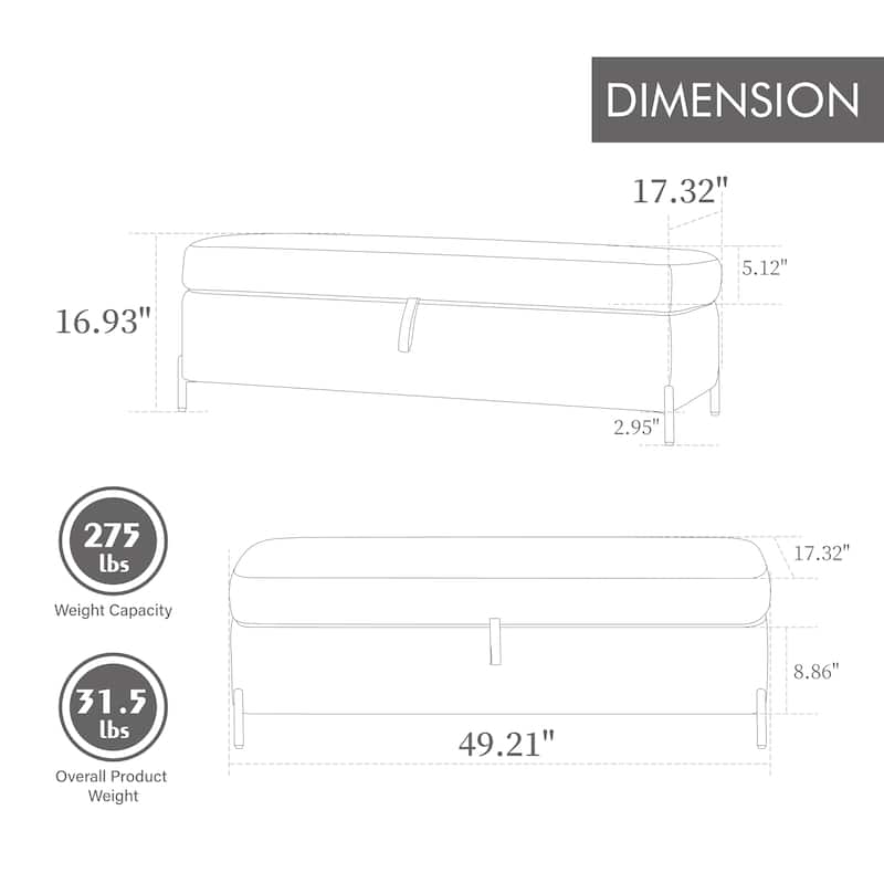 49.21"Wide Velvet Storage Soft Bench