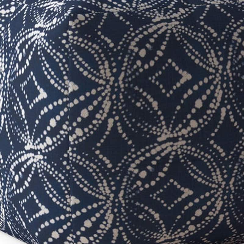 HomeRoots 17" Blue and White Canvas Damask Pouf Ottoman