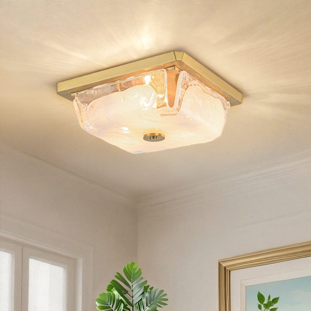 Modern 3-Light Square Cloud Glass Flush Mount - 13.0 in