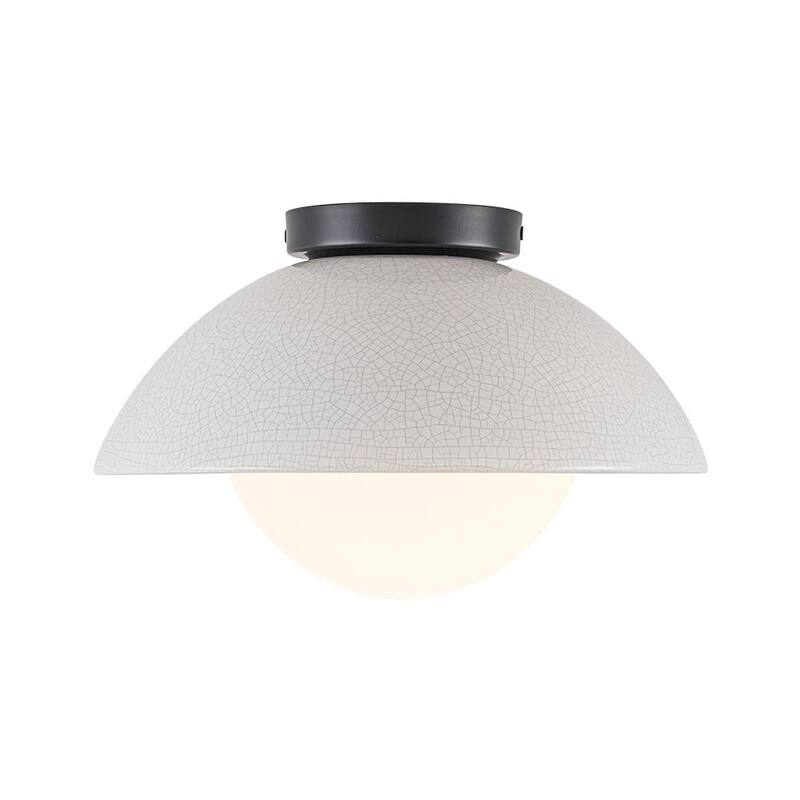 Modern 1-Light Dome Ceramic Semi Flush Mount With Glass Shade - N/A