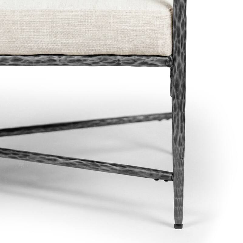247 Shop At Home Lalia Modern Upholstered 48-inch Hammered Metal Accent Bench with Roll Arms