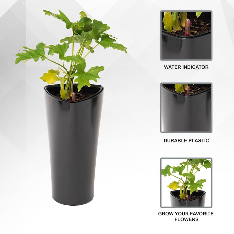 XBrand 22.4" H Plastic Self Watering Indoor Outdoor Triangle Planter Pot w/Glossy Finish, Tall Decorative Gardening Pot