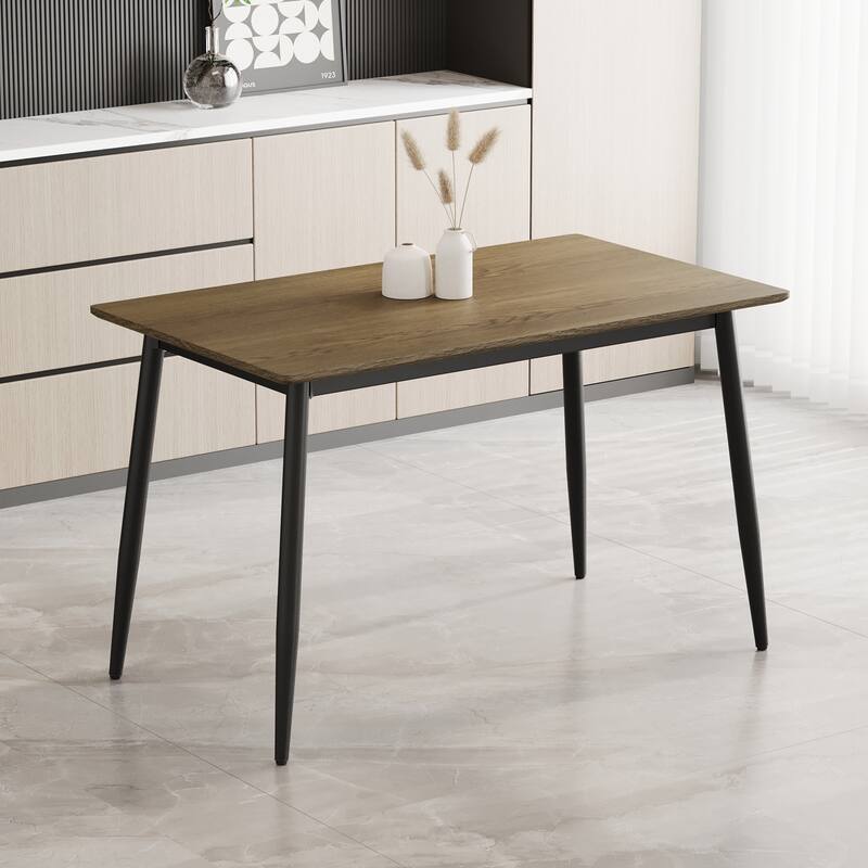 Stylish Dining Table Set for 4-6 People, 5-Piece Modern Wood Grain Table and Velvet Plush Chairs with Black Metal Legs