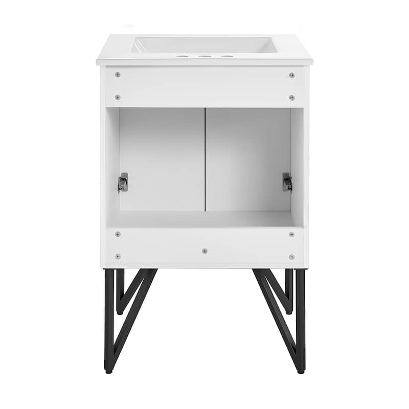 Annecy 24 In. White Bathroom Vanity With White, 3-Hole Ceramic Sink Top