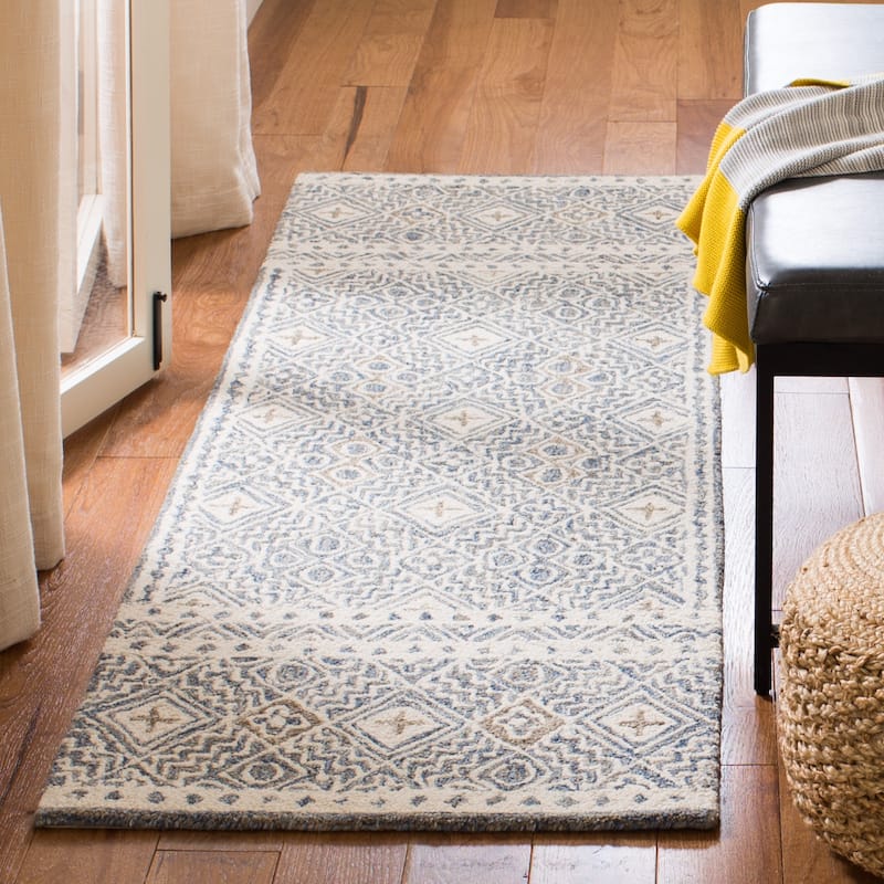 SAFAVIEH Handmade Micro-Loop Jelske Wool Rug - 2'3" x 7' Runner - Blue/Ivory - Runner