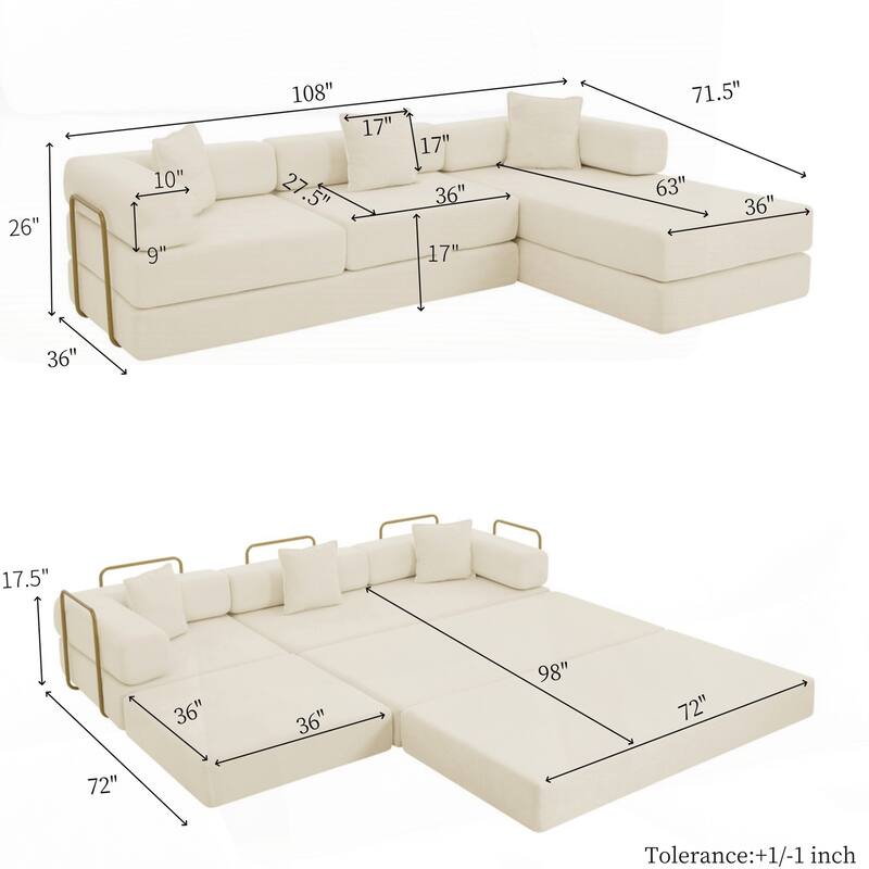 Modular Sectional Sofa with L-Shape Chaise, Boneless Cloud Couch with Deep Seat