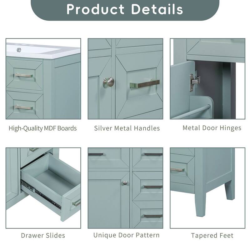 30" Solid Bathroom Vanity with Sink Set, Bathroom Cabinet with Drawers