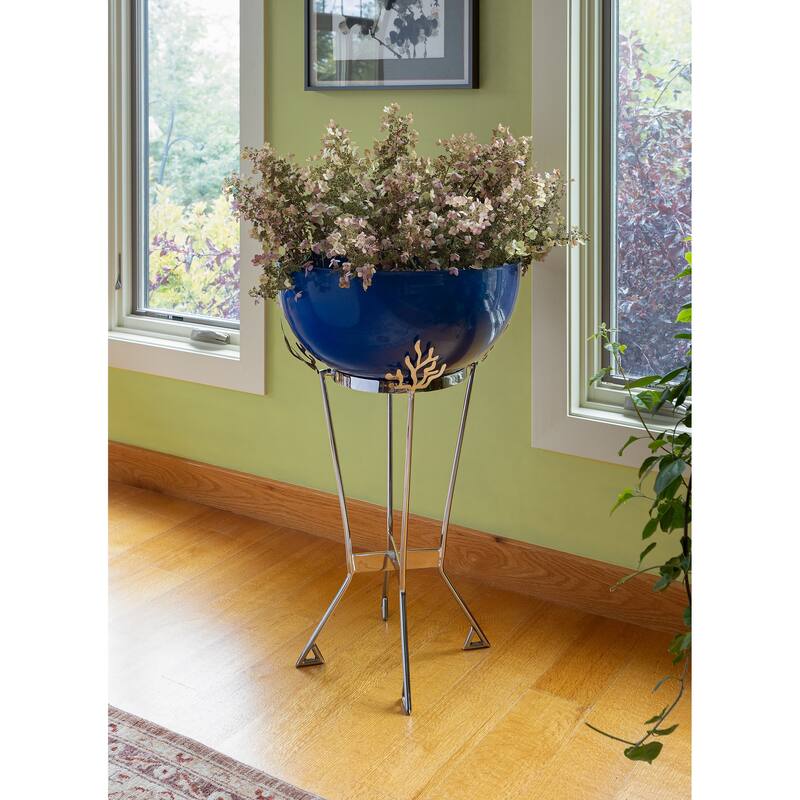 Achla Designs 33"H French Blue Galvanized Steel Indoor Outdoor Kazuyo Planter, Garden Accent
