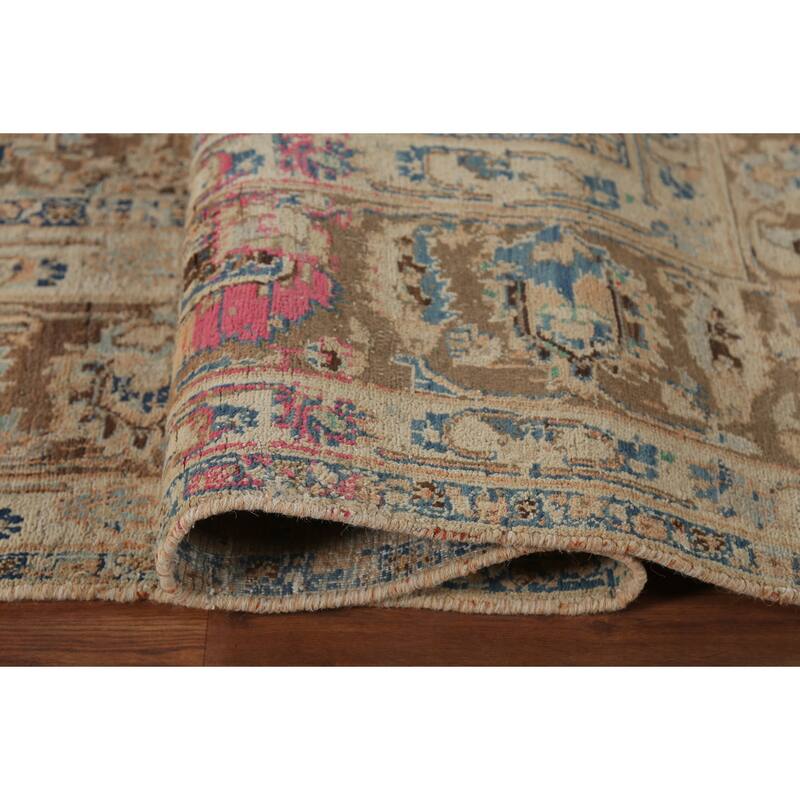 Orange Traditional Mashad Persian Vintage Rug Hand-Knotted Wool Carpet - 9'7"x 13'4"