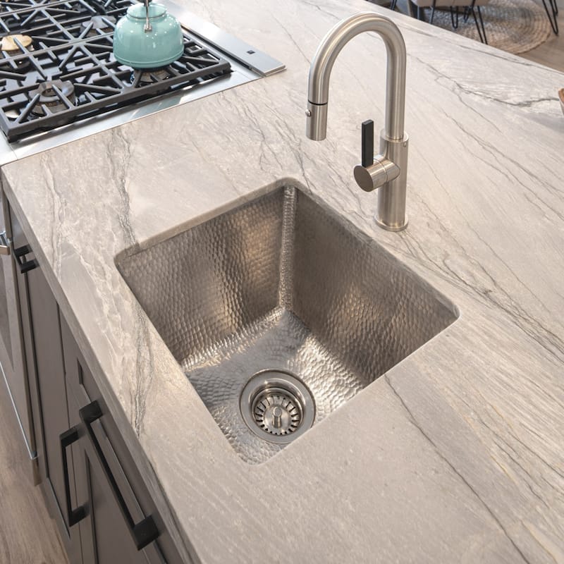 17-in Large Square Hammered Copper Bar/Prep Sink in Nickel (BS17EN)