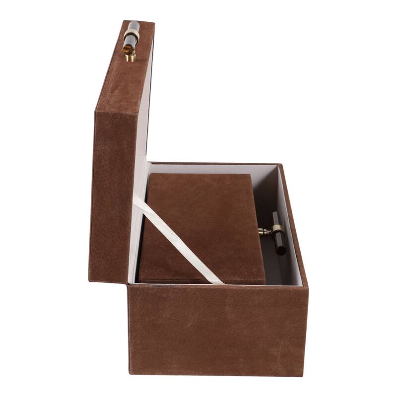 Decorative Retangular Suede Box with Lid - Set of 2, 14", Brown - 14.0"