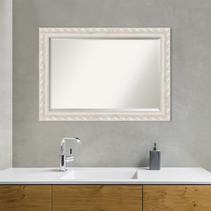 Opera Off White Beveled Wood Framed Bathroom Vanity Wall Mirror - Opera Off White