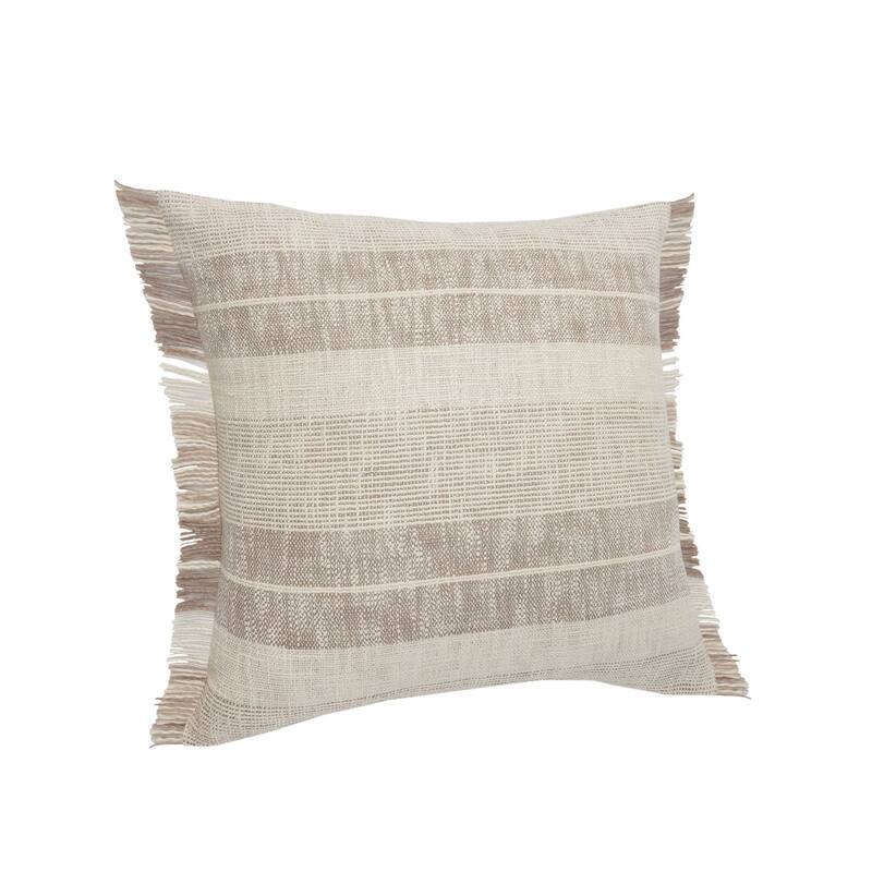 20" Tan and Beige Farmhouse Striped Square Throw Pillow