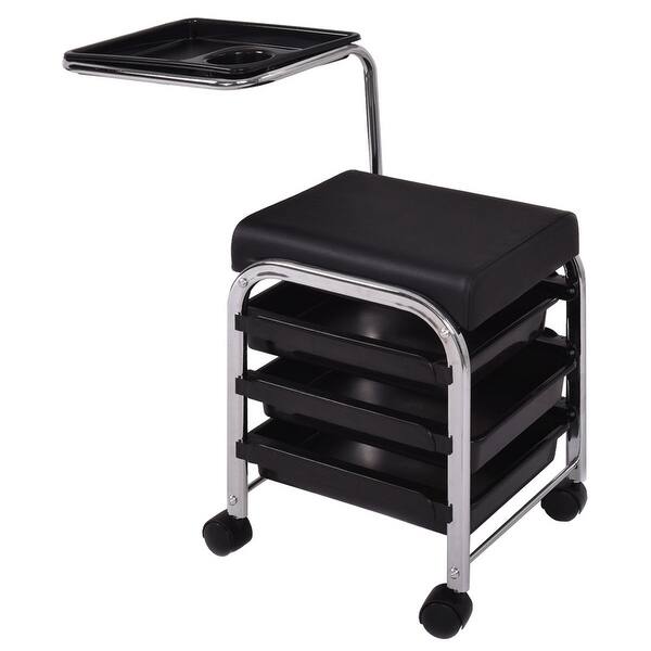 Shop Costway Black Pedicure Manicure Nail Cart Trolley Stool Chair