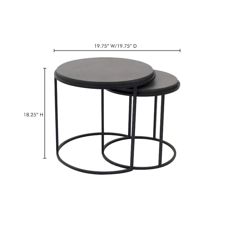 NADAAL STUDIOS Julius - Lavastone with Iron Base Accent Tables in Black - Set of 2