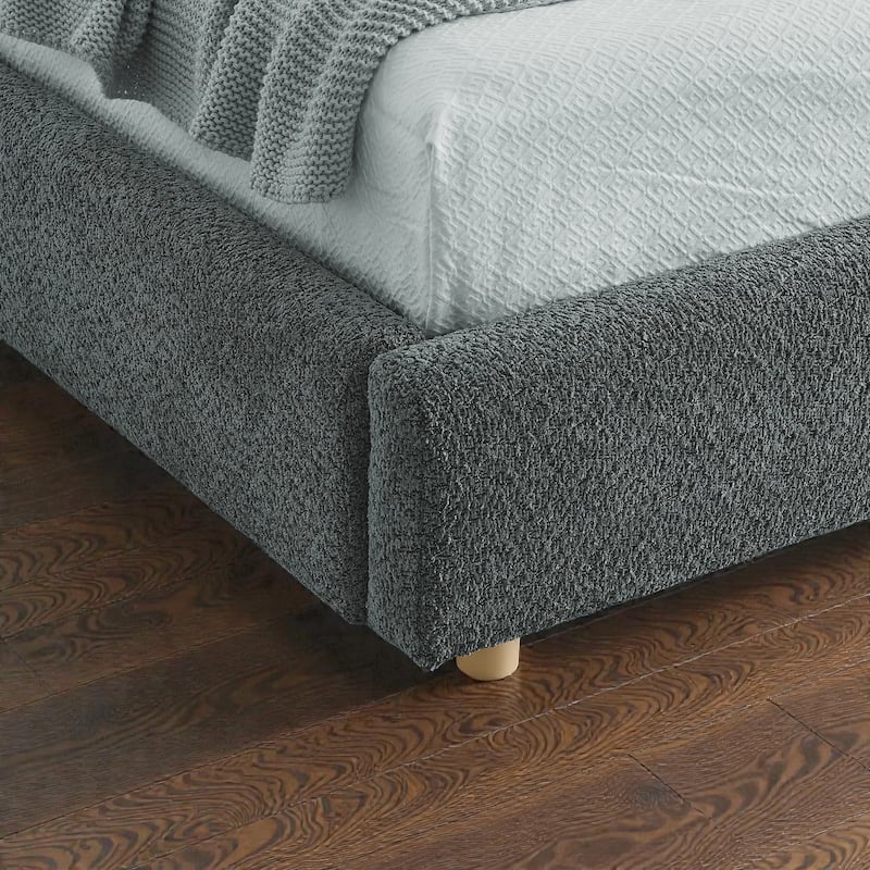 Upholstered Bed Frame with Tall Curved Headboard and Storage Drawers, Modern Minimalist Platform Bed No Box Spring