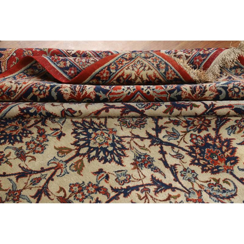 Hand Knotted Oriental 100% Wool Carpet Traditional Floral Beige & Ivories Isfahan Area Rug - 12' 0'' X 8' 7''