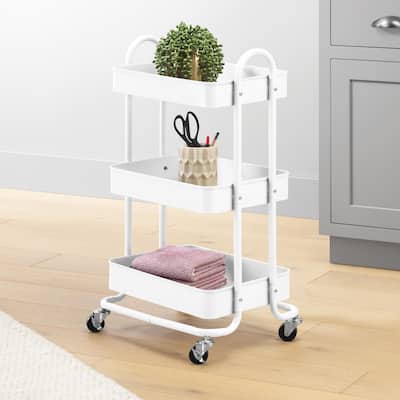 Whitmor 3-Tier Rolling Metal Cart - White