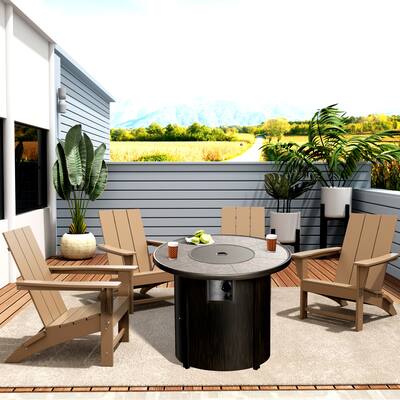 Shoreside Modern Poly Folding Adirondack Chair With Round Fire Pit Table Set