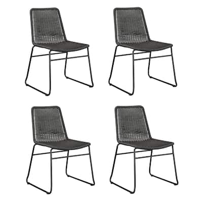 Jambri Brown and Sandy Black Rattan Dining Chairs (Set of 4)